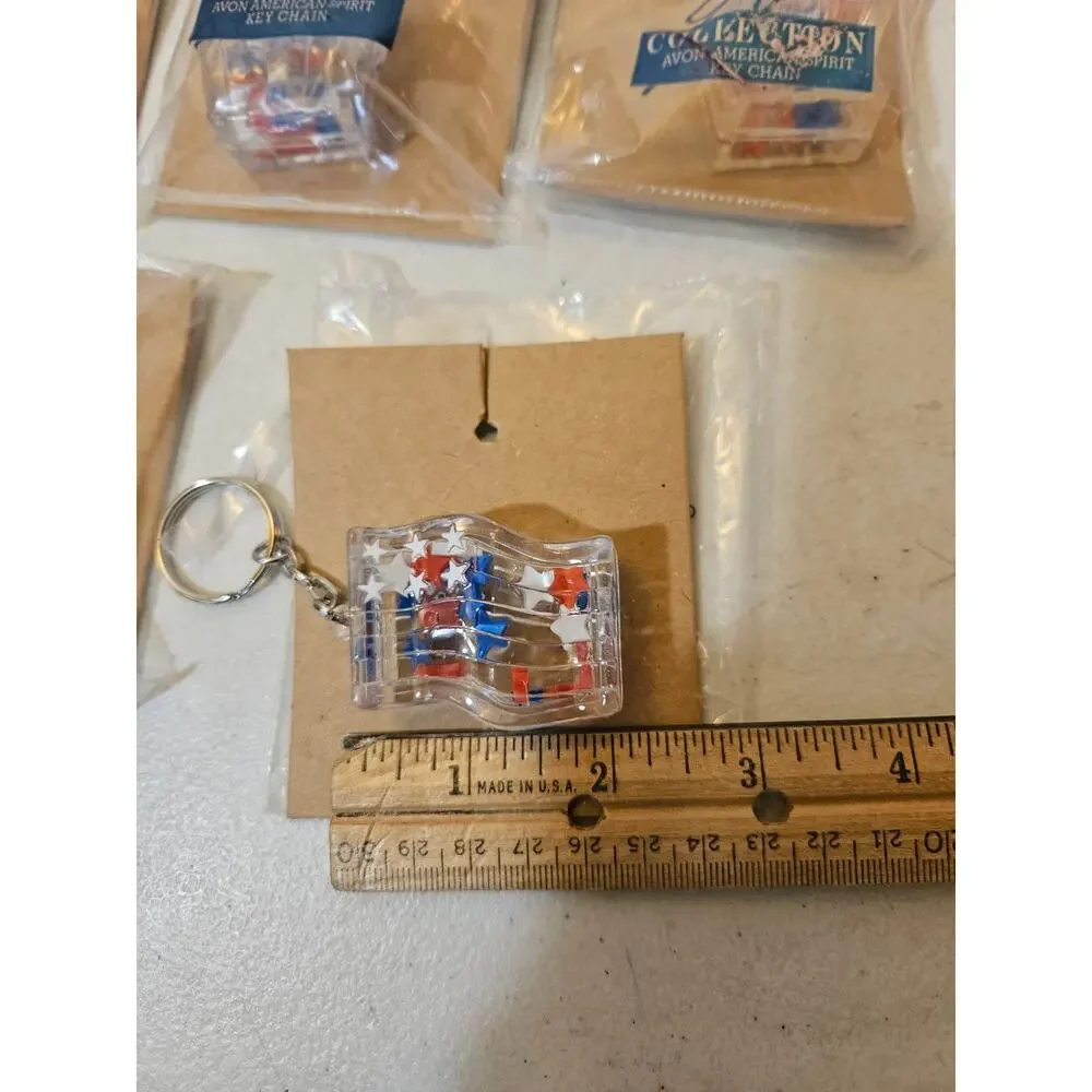 Vintage Avon American Spirit Flag Keychain Lot of 8 Old Stock Red White Blue